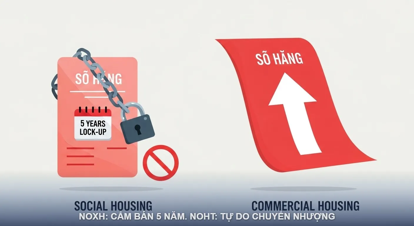 NOXH: CẤM BÁN 5 NĂM. NOHT: TỰ DO CHUYỂN NHƯỢNG