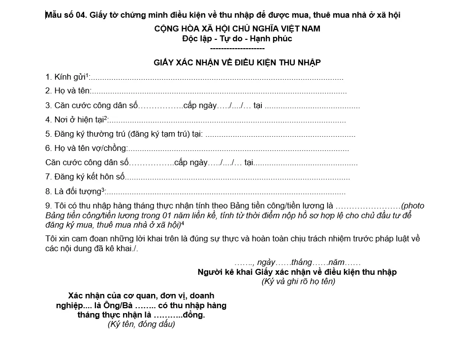 Nộp hồ sơ xác nhận thu nhập tại cơ quan có thẩm quyền.